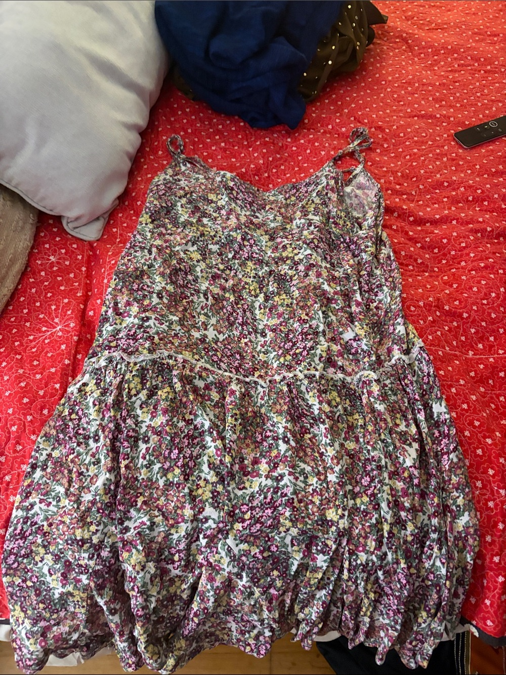 Floral Spaghetti-Strap Summer Dress in Multi-Pink